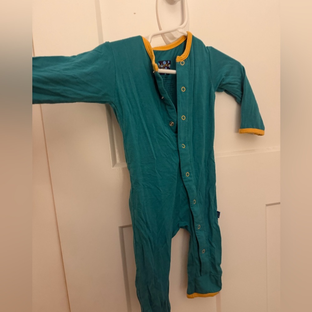 Kickee Pants Teal Romper Fish 3-6M bamboo